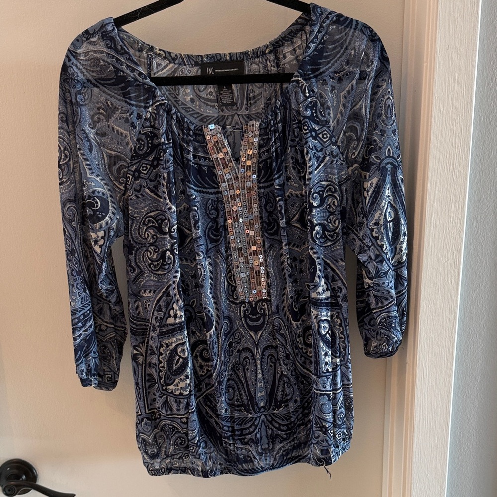 INC International Concepts Blue Patterned Blouse